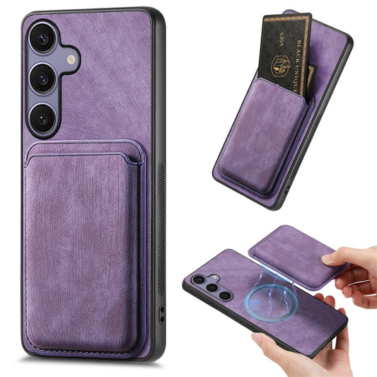 For Samsung Galaxy S25 5G Retro Leather Card Bag Magnetic Phone Case(Purple) by buy2fix