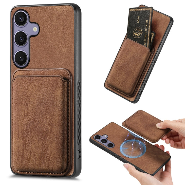 For Samsung Galaxy S25+ 5G Retro Leather Card Bag Magnetic Phone Case(Brown) by buy2fix