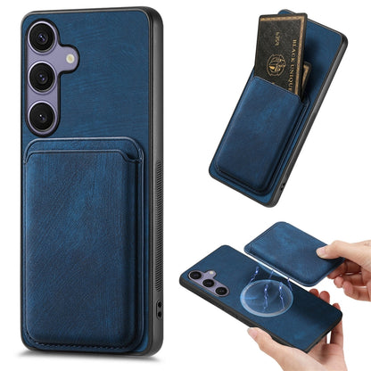 For Samsung Galaxy S25+ 5G Retro Leather Card Bag Magnetic Phone Case(Blue) by buy2fix