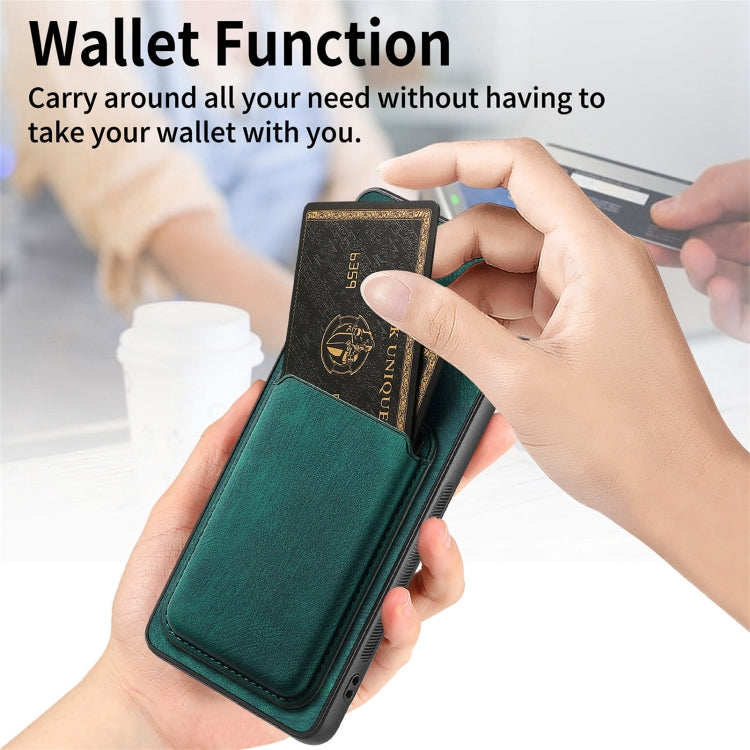 For Samsung Galaxy S25+ 5G Retro Leather Card Bag Magnetic Phone Case(Green) by buy2fix