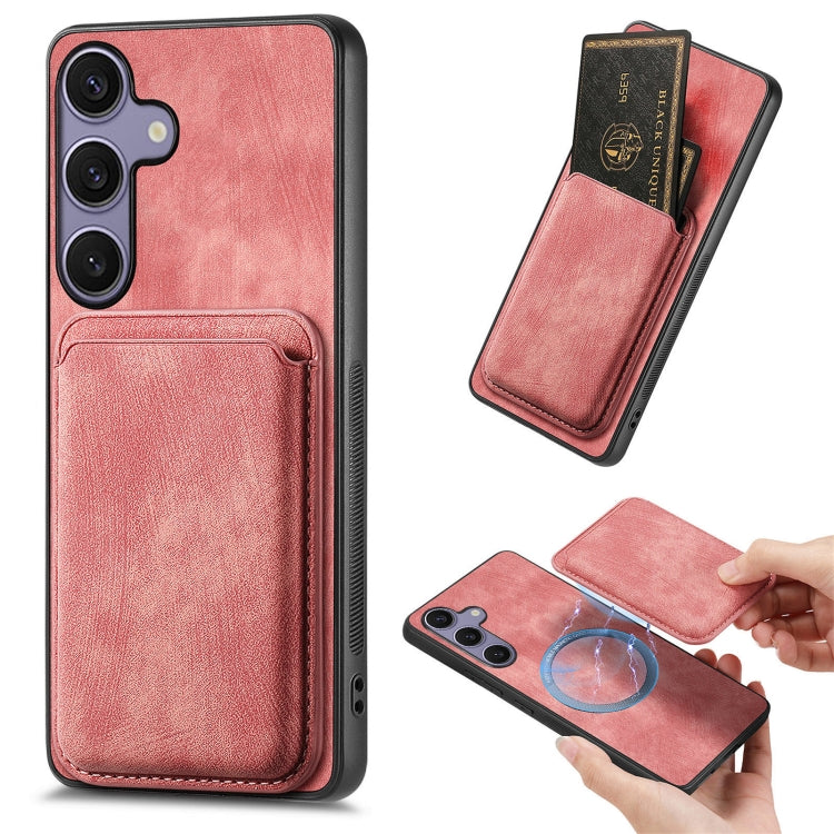 For Samsung Galaxy S25+ 5G Retro Leather Card Bag Magnetic Phone Case(Pink) by buy2fix