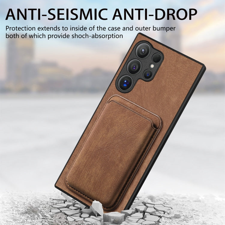 For Samsung Galaxy S25 Ultra 5G Retro Leather Card Bag Magnetic Phone Case(Brown) by buy2fix