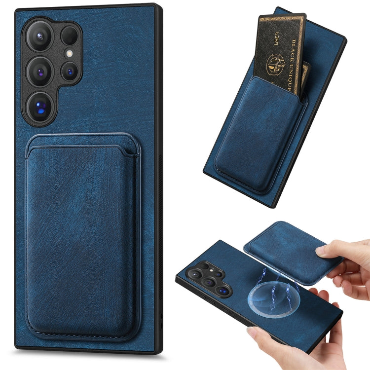 For Samsung Galaxy S25 Ultra 5G Retro Leather Card Bag Magnetic Phone Case(Blue) by buy2fix