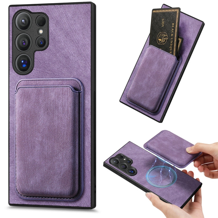 For Samsung Galaxy S25 Ultra 5G Retro Leather Card Bag Magnetic Phone Case(Purple) by buy2fix