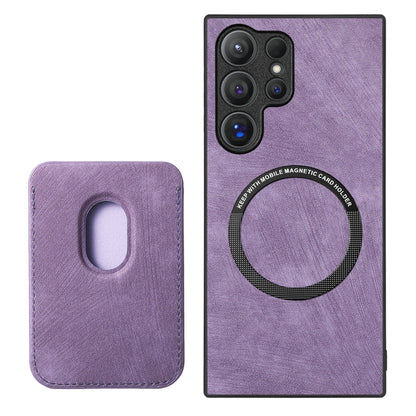 For Samsung Galaxy S25 Ultra 5G Retro Leather Card Bag Magnetic Phone Case(Purple) by buy2fix