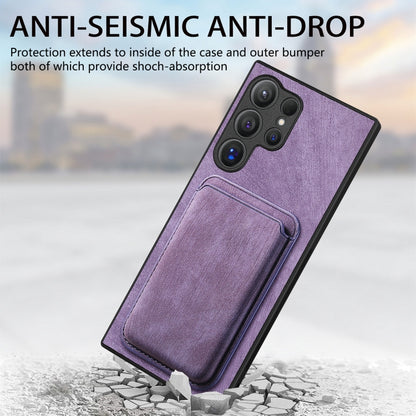 For Samsung Galaxy S25 Ultra 5G Retro Leather Card Bag Magnetic Phone Case(Purple) by buy2fix