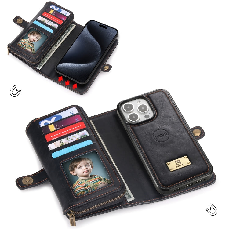 For iPhone 15 Pro Multi-functional Zipper Wallet Leather Phone Case(Black) - iPhone 15 Pro Cases by buy2fix | Online Shopping UK | buy2fix