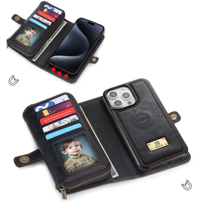 For iPhone 15 Pro Multi-functional Zipper Wallet Leather Phone Case(Black) - iPhone 15 Pro Cases by buy2fix | Online Shopping UK | buy2fix