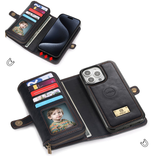 For iPhone 15 Pro Multi-functional Zipper Wallet Leather Phone Case(Black) - iPhone 15 Pro Cases by buy2fix | Online Shopping UK | buy2fix