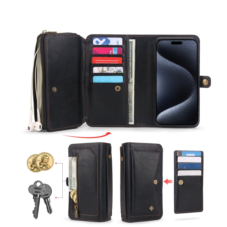 For iPhone 15 Pro Multi-functional Zipper Wallet Leather Phone Case(Black) - iPhone 15 Pro Cases by buy2fix | Online Shopping UK | buy2fix