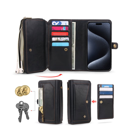 For iPhone 15 Pro Multi-functional Zipper Wallet Leather Phone Case(Black) - iPhone 15 Pro Cases by buy2fix | Online Shopping UK | buy2fix