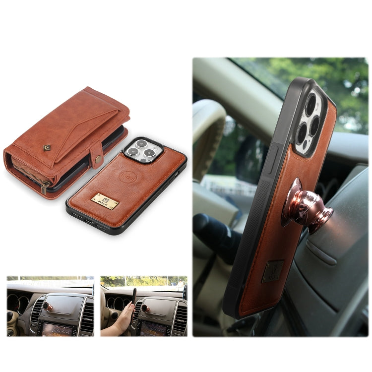 For iPhone 15 Pro Multi-functional Zipper Wallet Leather Phone Case(Brown) - iPhone 15 Pro Cases by buy2fix | Online Shopping UK | buy2fix