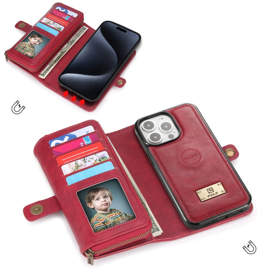 For iPhone 15 Pro Multi-functional Zipper Wallet Leather Phone Case(Red) - iPhone 15 Pro Cases by buy2fix | Online Shopping UK | buy2fix