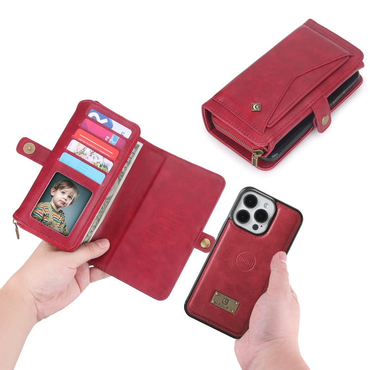 For iPhone 15 Pro Multi-functional Zipper Wallet Leather Phone Case(Red) - iPhone 15 Pro Cases by buy2fix | Online Shopping UK | buy2fix