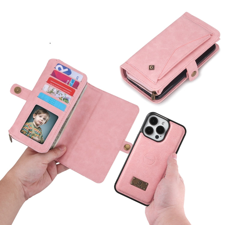 For iPhone 15 Pro Multi-functional Zipper Wallet Leather Phone Case(Pink) - iPhone 15 Pro Cases by buy2fix | Online Shopping UK | buy2fix