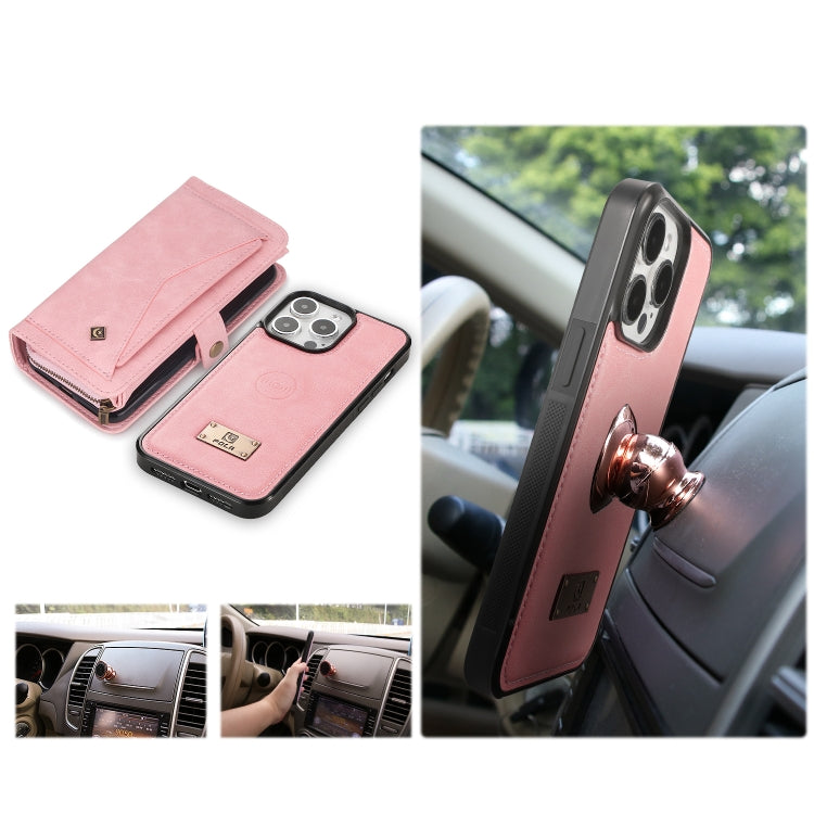 For iPhone 15 Pro Multi-functional Zipper Wallet Leather Phone Case(Pink) - iPhone 15 Pro Cases by buy2fix | Online Shopping UK | buy2fix