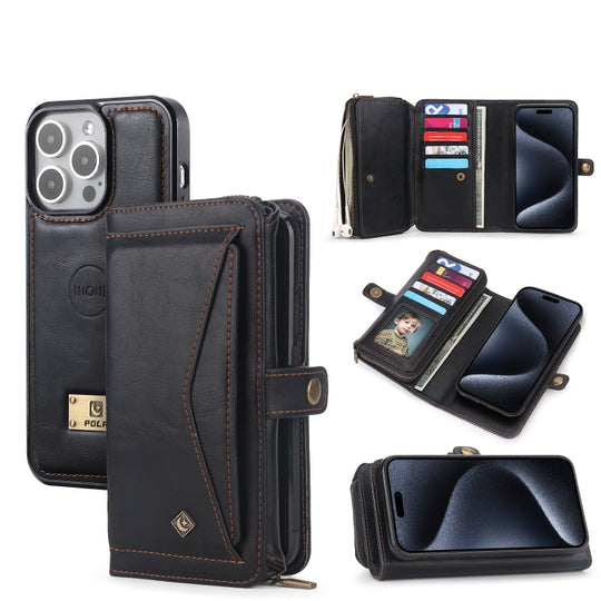 For iPhone 15 Multi-functional Zipper Wallet Leather Phone Case(Black)