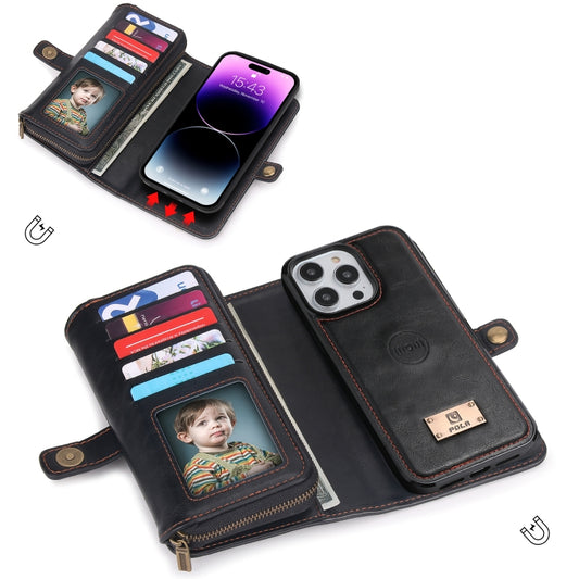 For iPhone 14 Plus Multi-functional Zipper Wallet Leather Phone Case(Black) - iPhone 14 Plus Cases by buy2fix | Online Shopping UK | buy2fix