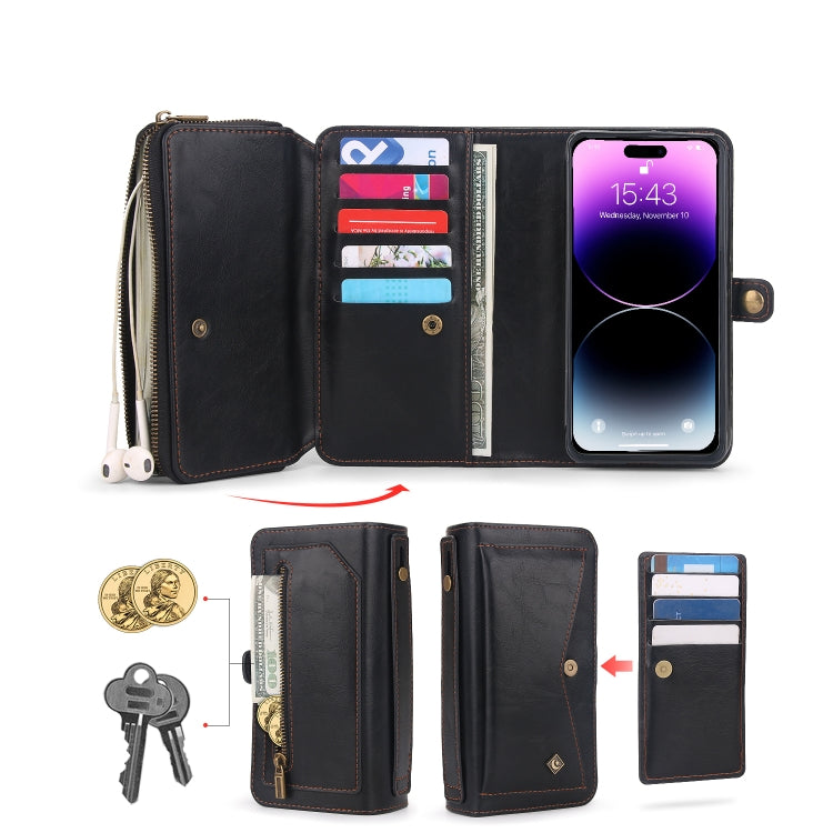 For iPhone 14 Multi-functional Zipper Wallet Leather Phone Case(Black) - iPhone 14 Cases by buy2fix | Online Shopping UK | buy2fix