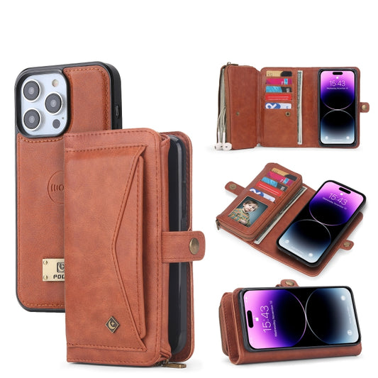 For iPhone 14 Multi-functional Zipper Wallet Leather Phone Case(Brown) - iPhone 14 Cases by buy2fix | Online Shopping UK | buy2fix