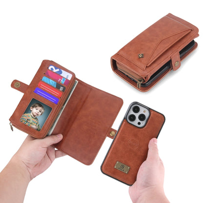For iPhone 14 Multi-functional Zipper Wallet Leather Phone Case(Brown) - iPhone 14 Cases by buy2fix | Online Shopping UK | buy2fix