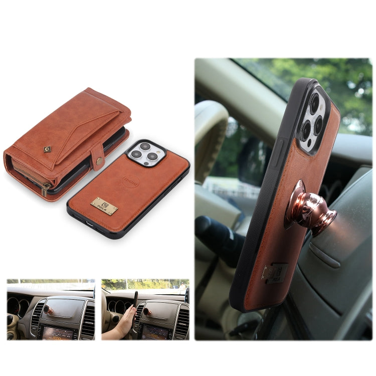 For iPhone 14 Multi-functional Zipper Wallet Leather Phone Case(Brown) - iPhone 14 Cases by buy2fix | Online Shopping UK | buy2fix
