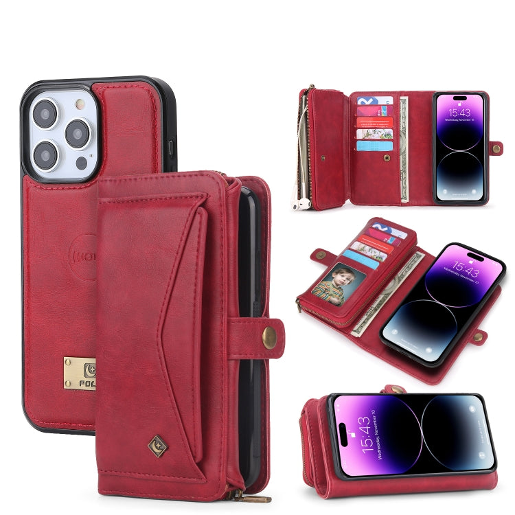 For iPhone 14 Multi-functional Zipper Wallet Leather Phone Case(Red) - iPhone 14 Cases by buy2fix | Online Shopping UK | buy2fix