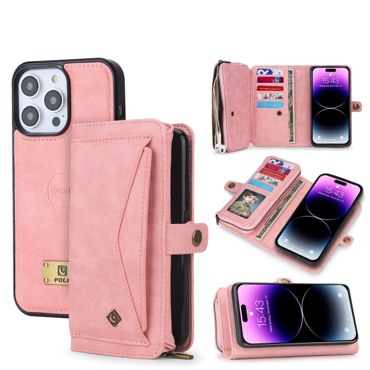 For iPhone 14 Multi-functional Zipper Wallet Leather Phone Case(Pink) - iPhone 14 Cases by buy2fix | Online Shopping UK | buy2fix