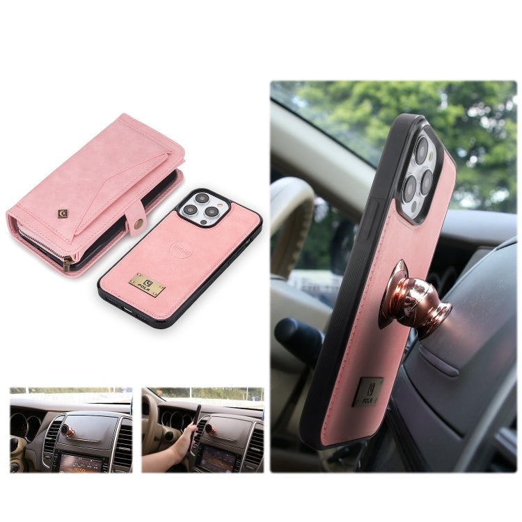 For iPhone 14 Multi-functional Zipper Wallet Leather Phone Case(Pink) - iPhone 14 Cases by buy2fix | Online Shopping UK | buy2fix