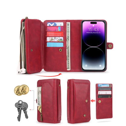 For iPhone 14 Pro Max Multi-functional Zipper Wallet Leather Phone Case(Red) - iPhone 14 Pro Max Cases by buy2fix | Online Shopping UK | buy2fix