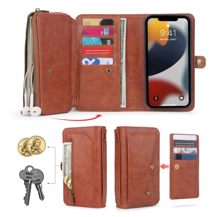 For iPhone 13 Pro Max Multi-functional Zipper Wallet Leather Phone Case(Brown) - iPhone 13 Pro Max Cases by buy2fix | Online Shopping UK | buy2fix