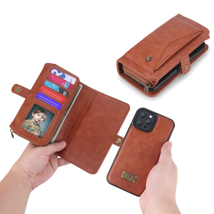 For iPhone 13 Pro Max Multi-functional Zipper Wallet Leather Phone Case(Brown) - iPhone 13 Pro Max Cases by buy2fix | Online Shopping UK | buy2fix