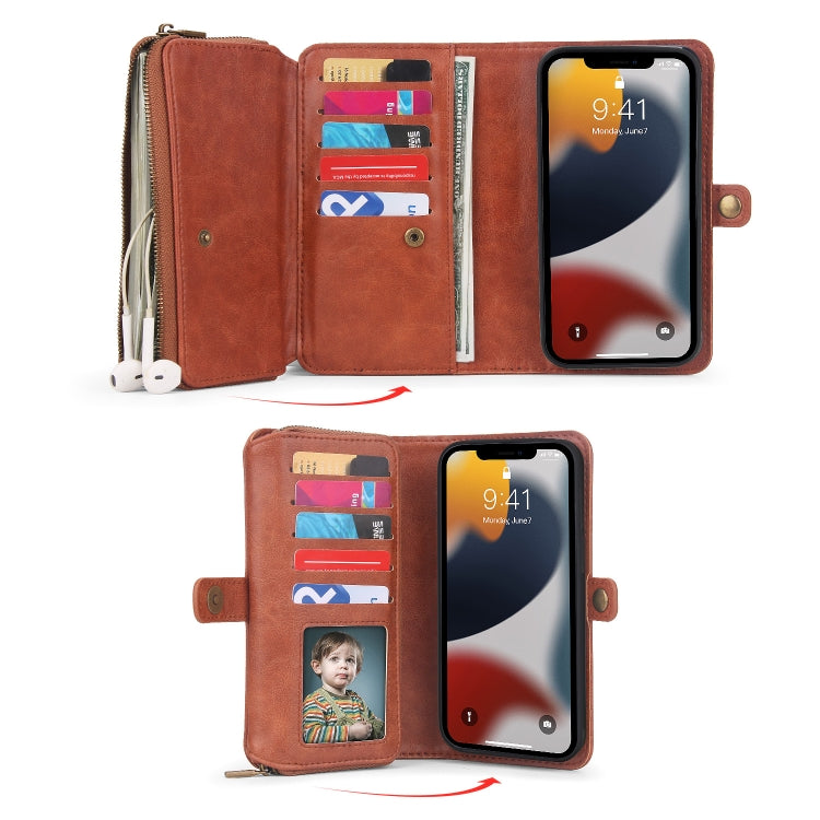 For iPhone 13 Pro Max Multi-functional Zipper Wallet Leather Phone Case(Brown) - iPhone 13 Pro Max Cases by buy2fix | Online Shopping UK | buy2fix
