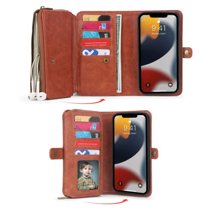 For iPhone 13 Pro Max Multi-functional Zipper Wallet Leather Phone Case(Brown) - iPhone 13 Pro Max Cases by buy2fix | Online Shopping UK | buy2fix