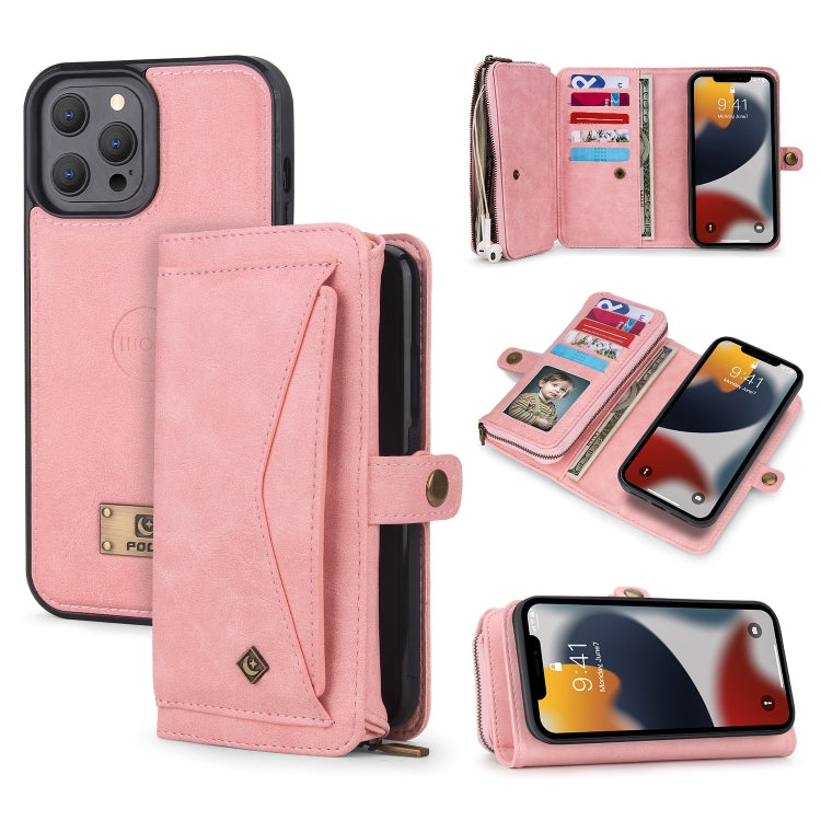 For iPhone 13 Pro Max Multi-functional Zipper Wallet Leather Phone Case(Pink) - iPhone 13 Pro Max Cases by buy2fix | Online Shopping UK | buy2fix