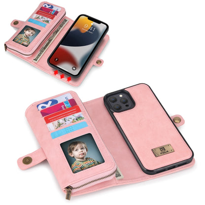 For iPhone 13 Pro Max Multi-functional Zipper Wallet Leather Phone Case(Pink) - iPhone 13 Pro Max Cases by buy2fix | Online Shopping UK | buy2fix