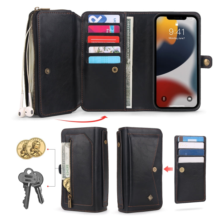 For iPhone 13 mini Multi-functional Zipper Wallet Leather Phone Case(Black) - iPhone 13 mini Cases by buy2fix | Online Shopping UK | buy2fix