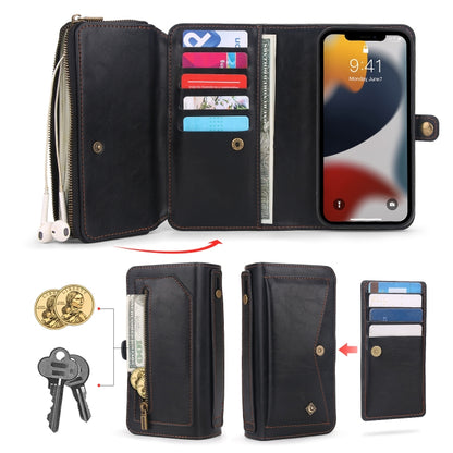For iPhone 13 mini Multi-functional Zipper Wallet Leather Phone Case(Black) - iPhone 13 mini Cases by buy2fix | Online Shopping UK | buy2fix
