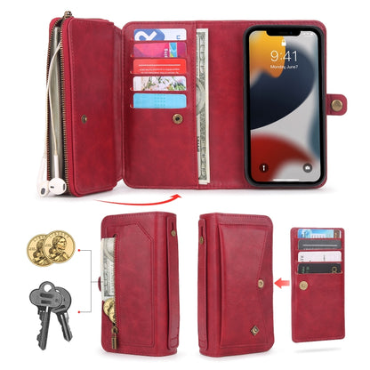 For iPhone 13 mini Multi-functional Zipper Wallet Leather Phone Case(Red) - iPhone 13 mini Cases by buy2fix | Online Shopping UK | buy2fix