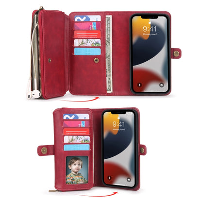 For iPhone 13 mini Multi-functional Zipper Wallet Leather Phone Case(Red) - iPhone 13 mini Cases by buy2fix | Online Shopping UK | buy2fix
