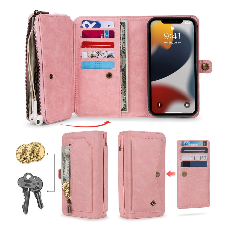 For iPhone 13 mini Multi-functional Zipper Wallet Leather Phone Case(Pink) - iPhone 13 mini Cases by buy2fix | Online Shopping UK | buy2fix