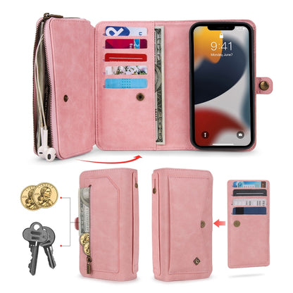 For iPhone 13 mini Multi-functional Zipper Wallet Leather Phone Case(Pink) - iPhone 13 mini Cases by buy2fix | Online Shopping UK | buy2fix