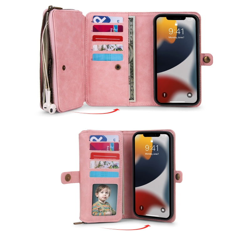 For iPhone 13 mini Multi-functional Zipper Wallet Leather Phone Case(Pink) - iPhone 13 mini Cases by buy2fix | Online Shopping UK | buy2fix