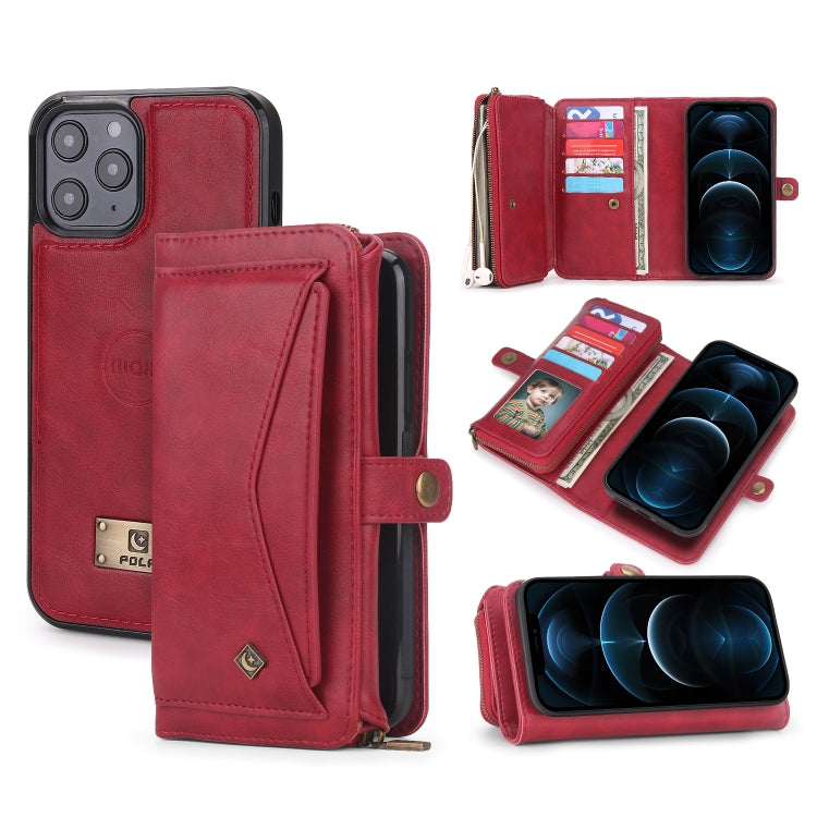 For iPhone 12 Multi-functional Zipper Wallet Leather Phone Case(Red) - iPhone 12 / 12 Pro Cases by buy2fix | Online Shopping UK | buy2fix
