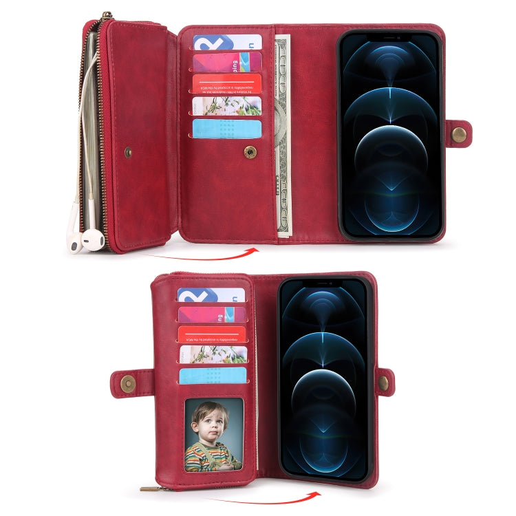 For iPhone 12 Multi-functional Zipper Wallet Leather Phone Case(Red) - iPhone 12 / 12 Pro Cases by buy2fix | Online Shopping UK | buy2fix
