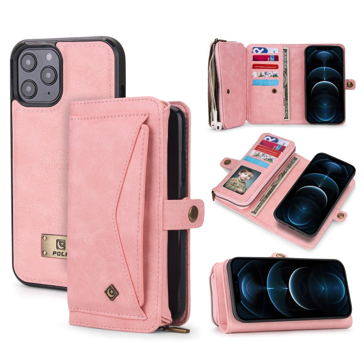 For iPhone 12 Multi-functional Zipper Wallet Leather Phone Case(Pink) - iPhone 12 / 12 Pro Cases by buy2fix | Online Shopping UK | buy2fix