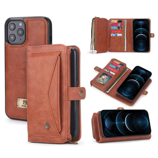 For iPhone 12 Pro Max Multi-functional Zipper Wallet Leather Phone Case(Brown) - iPhone 12 Pro Max Cases by buy2fix | Online Shopping UK | buy2fix