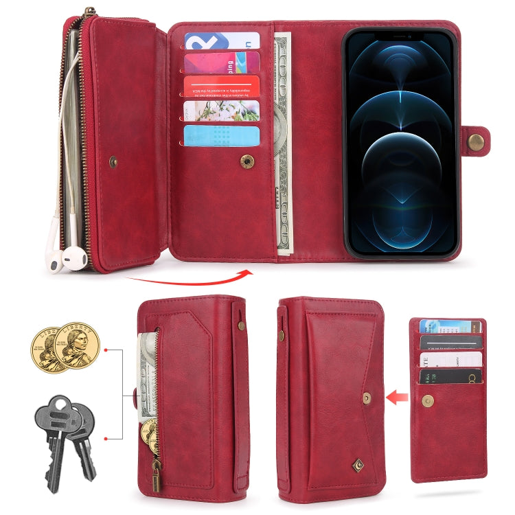 For iPhone 12 Pro Max Multi-functional Zipper Wallet Leather Phone Case(Red) - iPhone 12 Pro Max Cases by buy2fix | Online Shopping UK | buy2fix