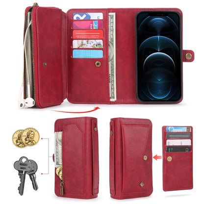 For iPhone 12 Pro Max Multi-functional Zipper Wallet Leather Phone Case(Red) - iPhone 12 Pro Max Cases by buy2fix | Online Shopping UK | buy2fix