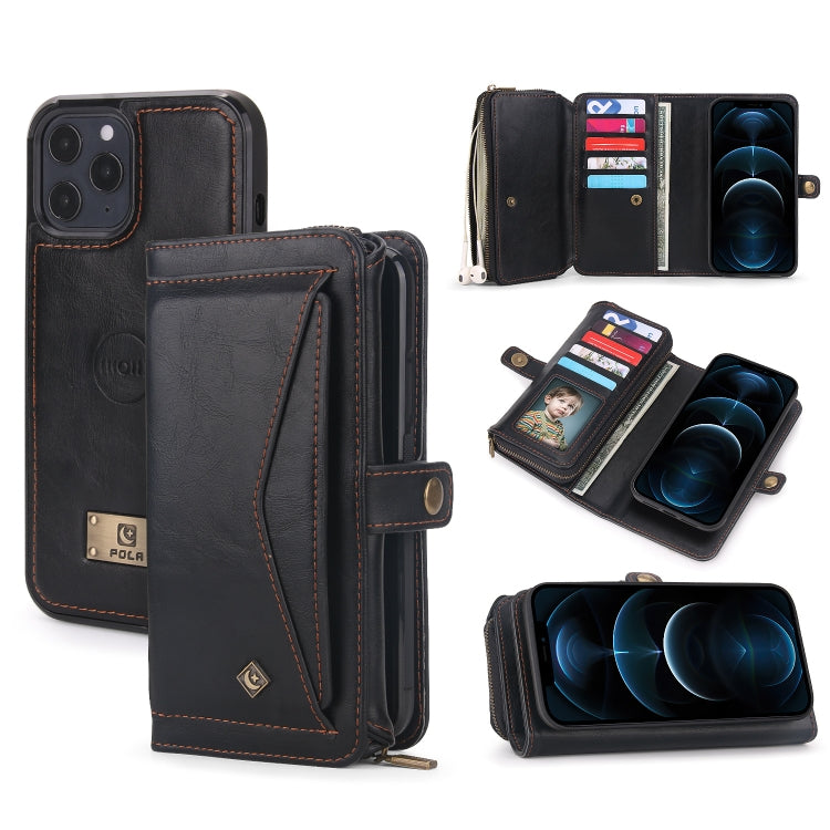 For iPhone 12 Pro Multi-functional Zipper Wallet Leather Phone Case(Black) - iPhone 12 / 12 Pro Cases by buy2fix | Online Shopping UK | buy2fix